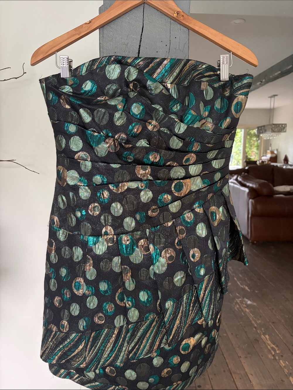 Strapless Metallic Polka Dot Cocktail Dress - Black & Teal PHOEBE COUTURE